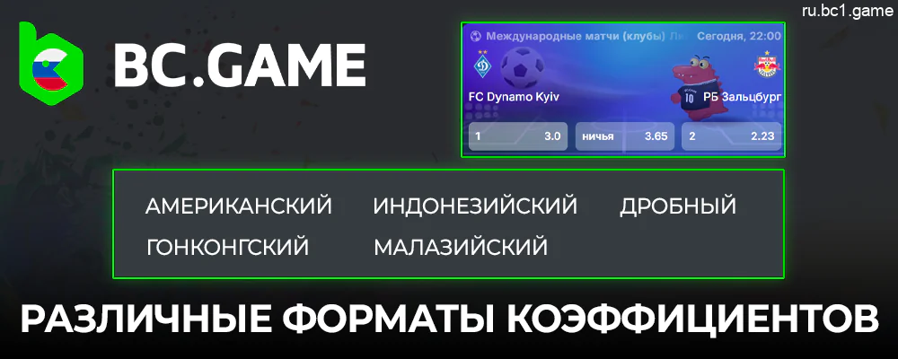 Различные форматы коэффициентов в приложении BC.Game