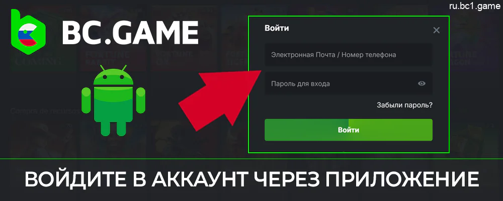 Войдите в свой аккаунт на BC.Game