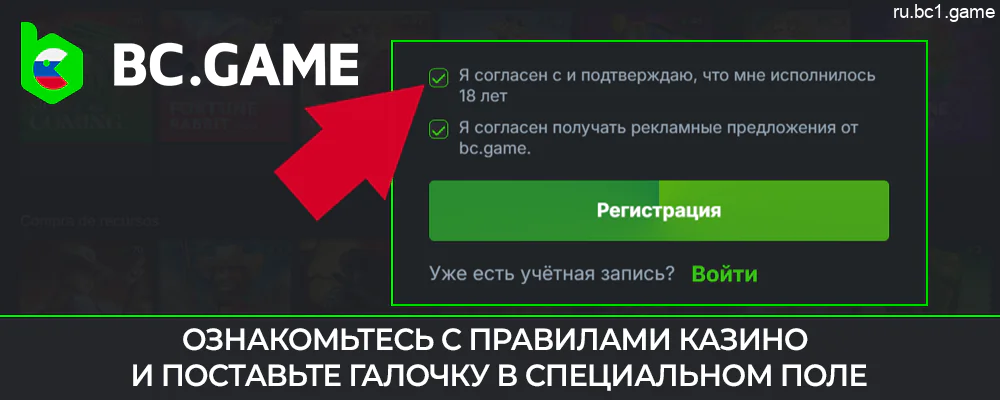 Ознакомьтесь с правилами и условиями BC.Game при регистрации